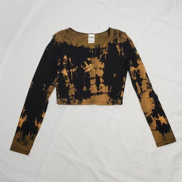 VS PINK custom black bleach dyed long‎ sleeve crop top M - Picture 8 of 8